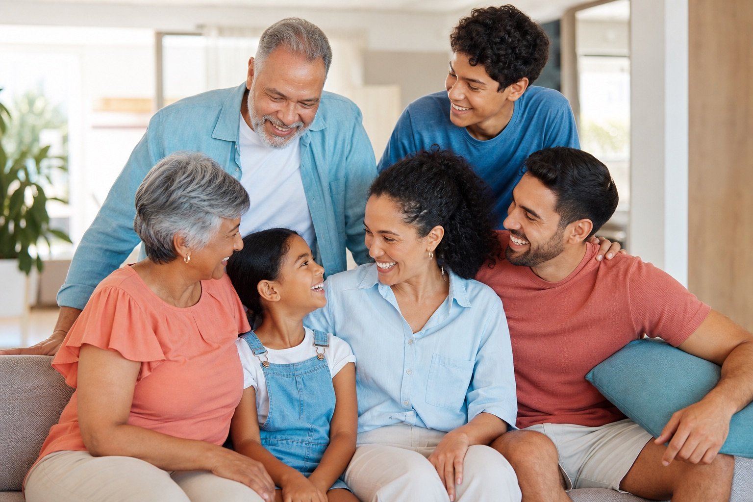 Família brasileira reunida e protegida